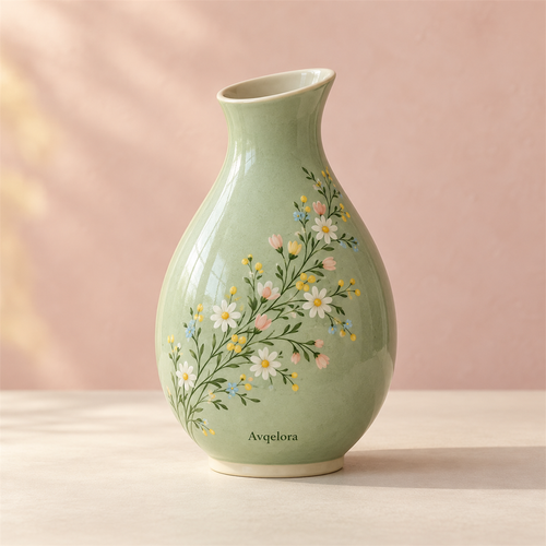Avqelora Meadowdrop Green Vase closed product view